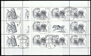 FRIMÆRKER GRØNLAND | 2003 - SMÅARK NR. 3+4 - Slædehunde. - 8 x (AFA 404 + AFA 405) flerfarvet - Lux Stemplet